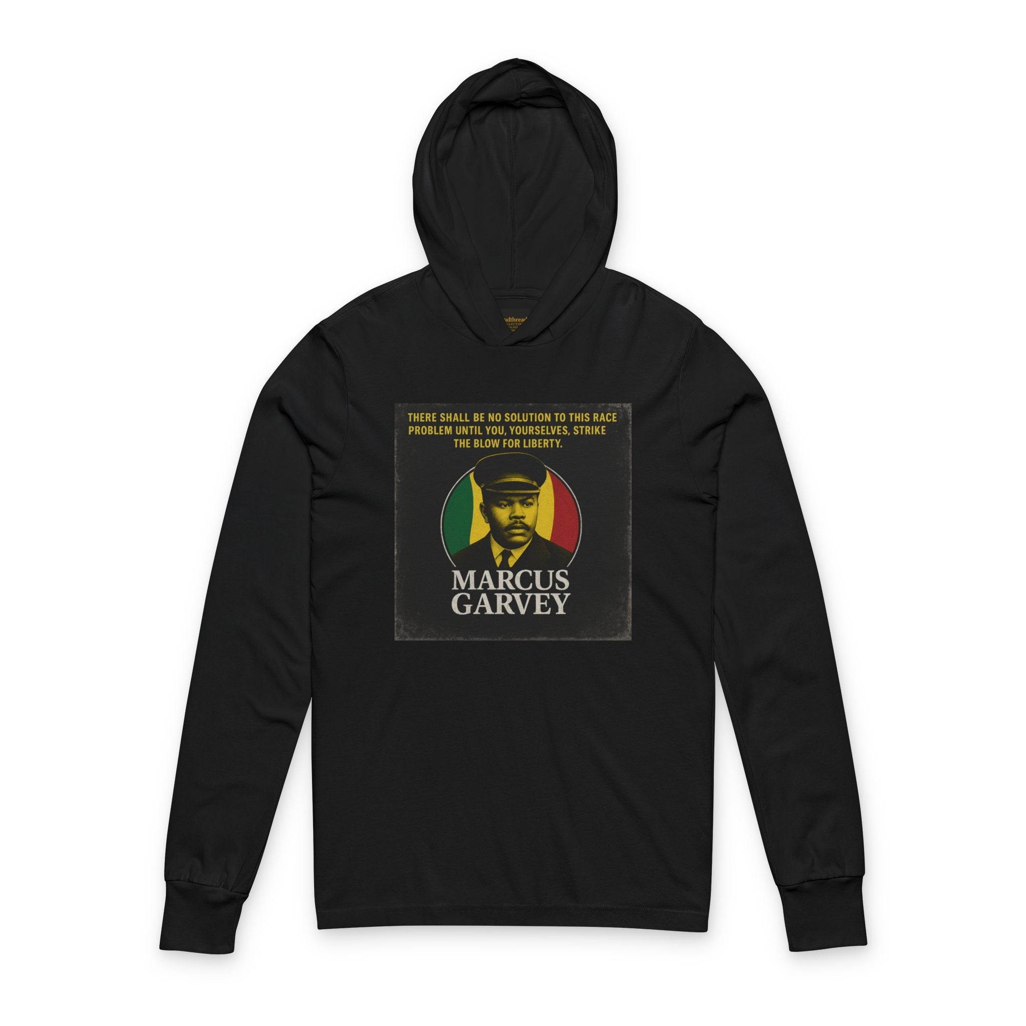 Marcus Garvey Portrait Hooded Long Sleeve Tee — Pan-African Inspirational Quote