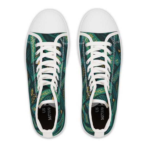 Trendy Women's High Top Sneakers with Vibrant Tribal Design