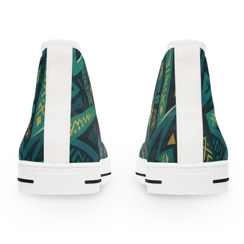 Trendy Women's High Top Sneakers with Vibrant Tribal Design