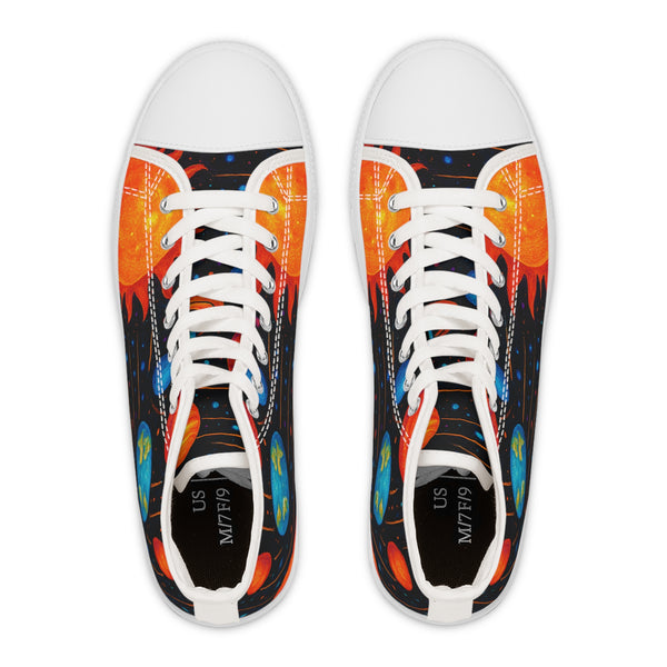 Cosmic Women's High Top Sneakers, Space Theme Sneakers.