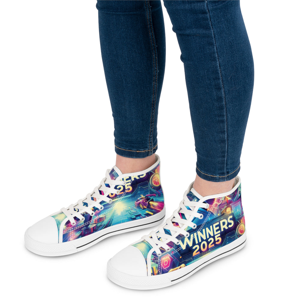 Futuristic High Top Sneakers for Women, Trendy Footwear, Stylish Streetwear.
