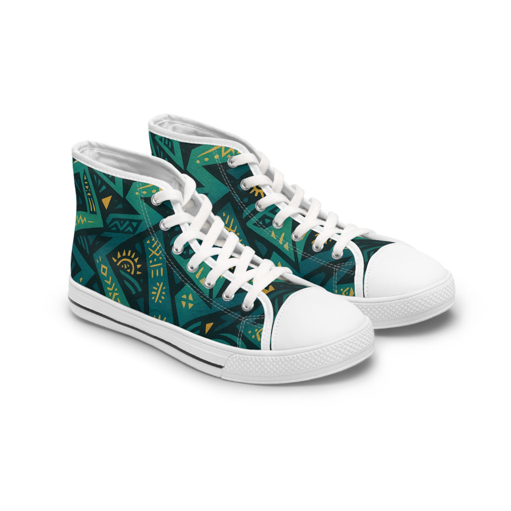 Trendy Women's High Top Sneakers with Vibrant Tribal Design