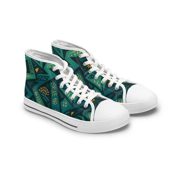 Trendy Women's High Top Sneakers with Vibrant Tribal Design