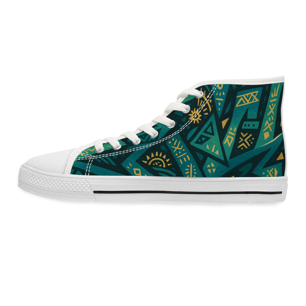 Trendy Women's High Top Sneakers with Vibrant Tribal Design