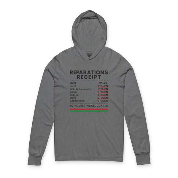 Reparations Receipt Unisex Hooded Long Sleeve Tee |Thought-Provoking Apparel