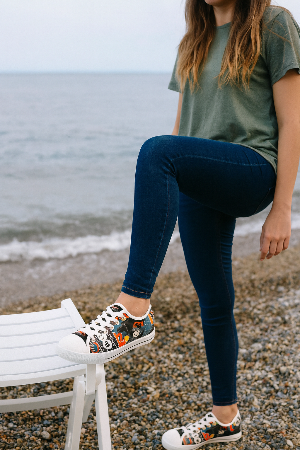Colorful Graphic Print Women's Low Top Sneakers.