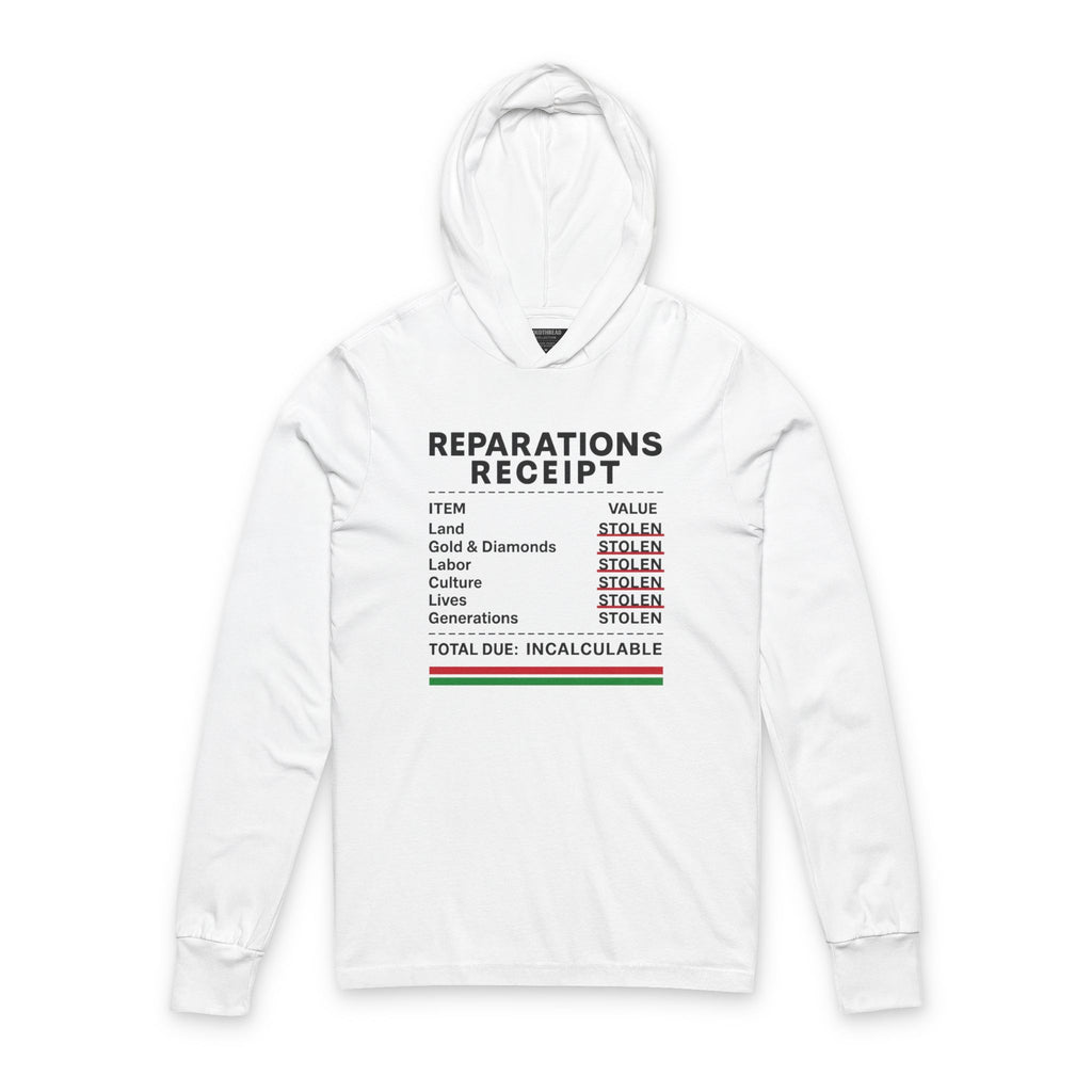 Reparations Receipt Unisex Hooded Long Sleeve Tee |Thought-Provoking Apparel