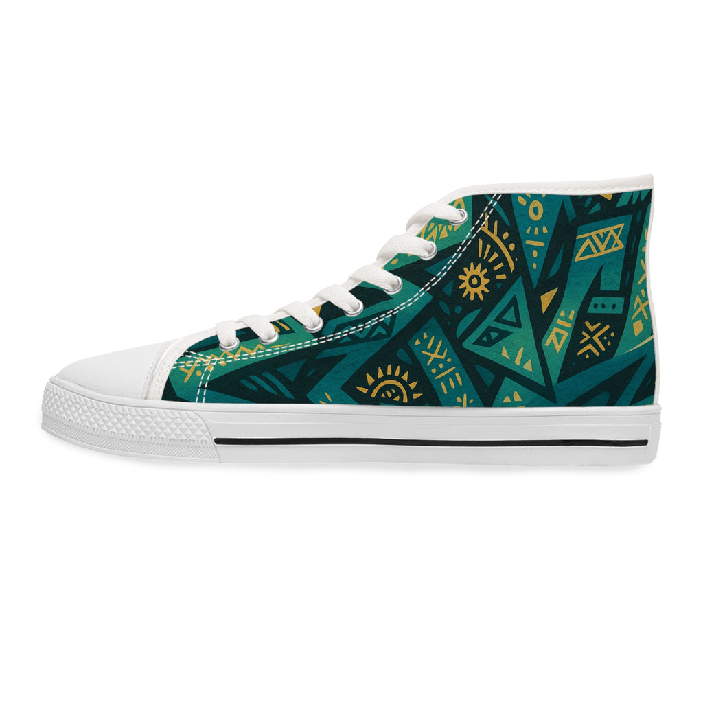 Trendy Women's High Top Sneakers with Vibrant Tribal Design