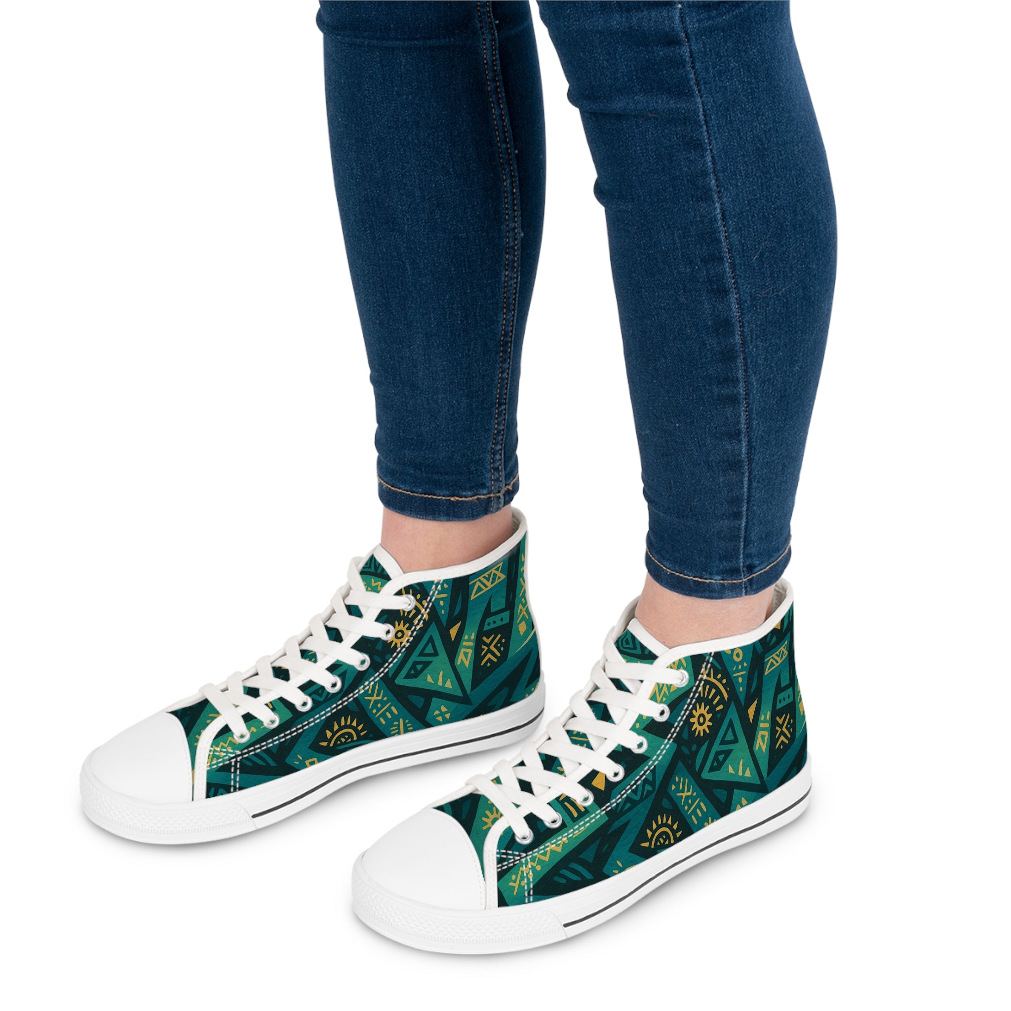 Trendy Women's High Top Sneakers with Vibrant Tribal Design