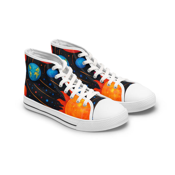 Cosmic Women's High Top Sneakers, Space Theme Sneakers.